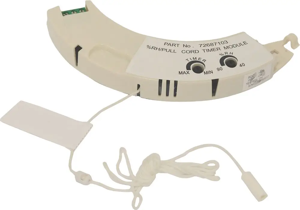 Timer-Modul von Bosch zur Steuerung der Lüfter-Feuchtigkeit, ausgestattet mit einstellbarem Timer und Zugkordel. Geeignet für dezentrale Lüftungssysteme.